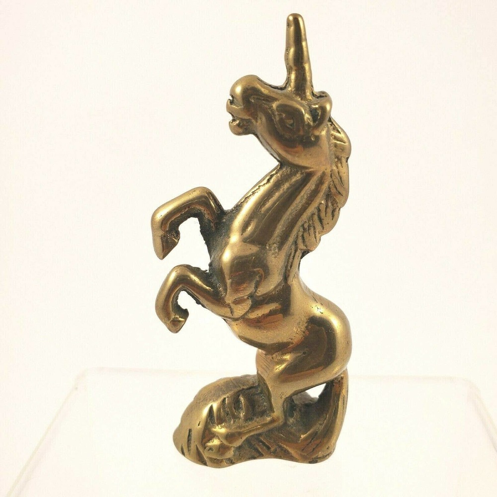 Vintage Brass Unicorn Rearing Miniature Figurine